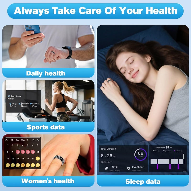 MagLoop Smart Ring Health Tracker for Men/Women,Fitness Ring Sleep Tracker with LED Display Sreeen,Fast Charging,Health and Sleep Monitoring,Motion Tracking,Female Cycle,Waterproof(Black,8) - Image 3